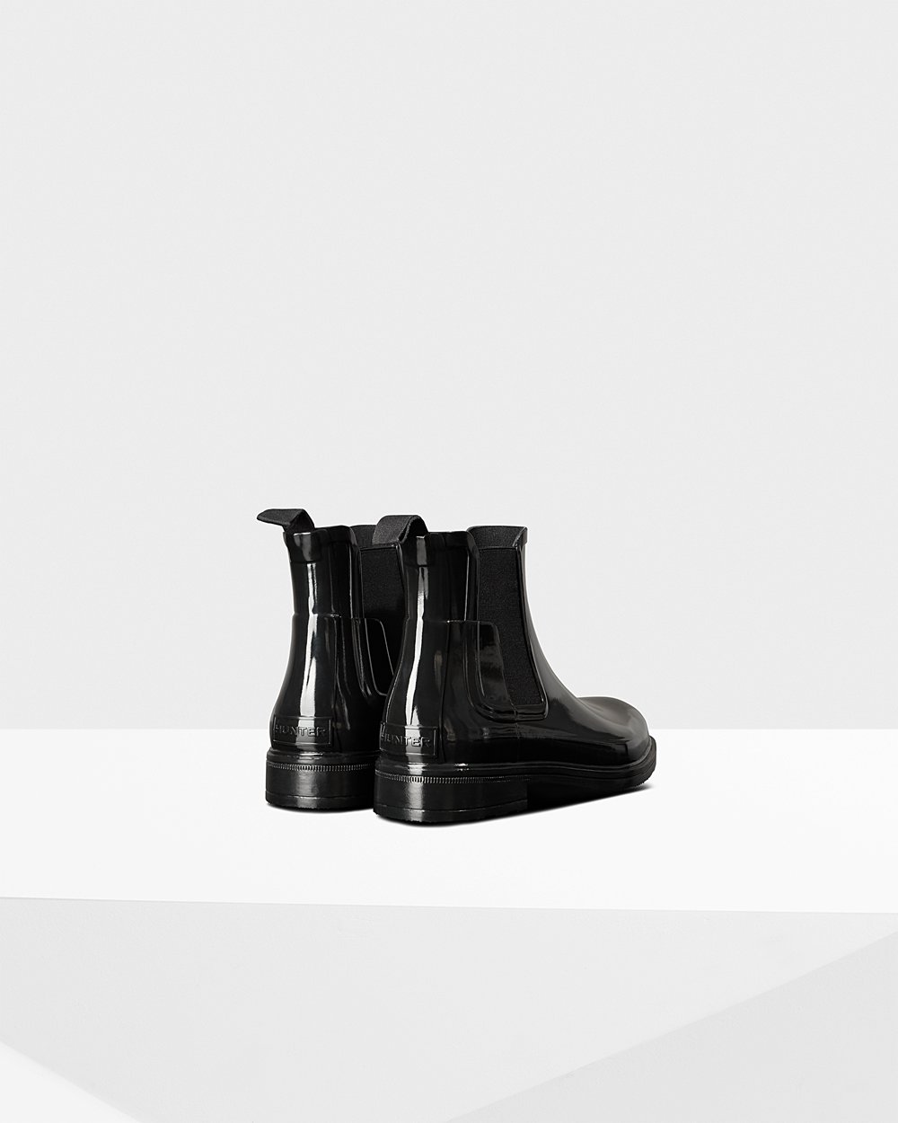 Men Hunter Refined Slim Fit Gloss | Chelsea Boots Black | NZ-45872-FPCY